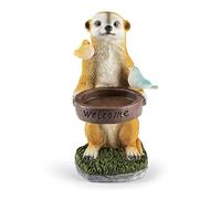 EASYmaxx Solaire DEL suricate avec bain pour oiseaux | Sans fil avec capteur automatique de lumière | Fidèle aux détails | Décoratif pour jardin, balcon, terrasse | Durée d'éclairage de 8 heures