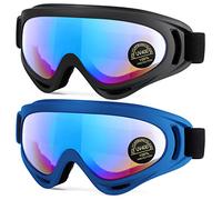 EasYoung Lot de 2 lunettes de ski compatibles avec les lunettes de snowboard pour enfants, adolescents, jeunes, garçons, filles, lunettes de moto, lunettes de protection contre le vent multicolore