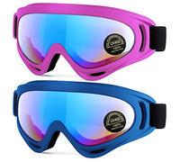 EasYoung Lot de 2 lunettes de ski compatibles avec les lunettes de snowboard pour enfants, adolescents, jeunes, garçons, filles, lunettes de moto, lunettes de protection contre le vent