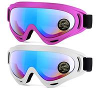 EasYoung Lot de 2 lunettes de ski, lunettes de snowboard compatibles pour enfants, adolescents, jeunes, garçons, filles, hommes et femmes, lunettes de moto, lunettes de résistance au vent