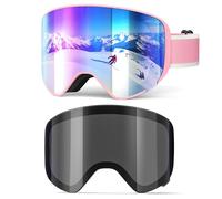 EasYoung Lunettes de ski avec 2 lentilles, lunettes de snowboard pour enfants, garçons, filles, junior, lunettes de ski avec lentille magnétique, protection UV, anti-buée, compatible avec casque de