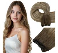 Easyouth 45cm Extension Tissage Cheveux Humain Ombre Brun Extension Tissage Cheveux Naturel Brun Moyen Balayage Blond Platine et Brun Moyen Weft Hair Extension Vrais 100g #6/60/6