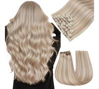Easyouth Blonde Clip Extension Cheveux Humain Invisible Extension de Cheveux a Clip Naturel Blond Cendré a Blond Clair light Extesnion Cheveux Clip Remy Longue #18P613 55cm 120g 7Pcs