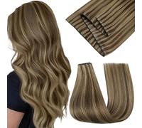 Easyouth Butterfly Weft Extension Brun Extension Cheveux Naturel Tissage Brown Moyen avec Miel Blonde Cheveux Naturel Humains Remy Tissage Invisible à Trous PU 55cm 1 Pièce 100g #P4/27