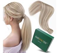 Easyouth Extension Cheveux de Queue Naturel Blond Cendré a Blond Clair Wrap Around Queue de Cheval Extension Humain Vrais Queue Cheveux Extension Rajout 20Pouces 80g
