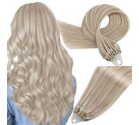 Easyouth Extension Cheveux Naturel a Froid Blond Extension Cheveux Humain Micro Ring Blond Cendré Highlight Blond Bleach Micro Loop Extension Cheveux Vrais Lisse 40 cm 50g