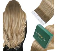 Easyouth Extension Cheveux Naturel Adhesif Invisible Blond Ombre Extension de Cheveux Adhésive Humain Brun Moyen Balayage Blond Platine Remy Adhesif Extension Cheveux Droit 50cm 50g 20Pcs #6/27/60
