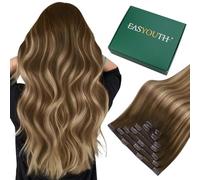 Easyouth Extension Cheveux Naturel Clip Invisible Brun Extension de Cheveux a Clip Vrais Ombre Brun Foncé à Blond Fraise Remy Extension Clip Cheveux Naturel Balayge #4/27/4 55cm 120g 7Pcs