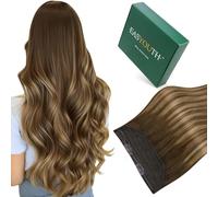 Easyouth Extension Cheveux Naturel Fil Invisible Balayage Brun Moyen Blond Clair avec Brun Moyen Invisible Fil Cheveux Humain Wire Extension Cheveux Remy Lisse Brun Ombre 40cm 80g #4/27/4