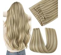 Easyouth Extension Cheveux Tissage PU Invisible Blonde Dorée avec Blonde Légère Extension Cheveux Naturel Humains Weft Butterfly Ajoutent Volume 45cm 100g #P16/22