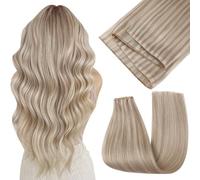 Easyouth Extension Cheveux Tissage PU Invisible Gris Doré Highlight Blond Blanchi Extension Cheveux Naturel Humains Weft Butterfly Ajoutent Volume 45cm 100g #P18/613