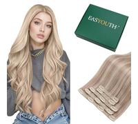 Easyouth Extension de Cheveux a Clip Humian Blonde Extension Cheveux Naturel Clip Invisible Blond Cendré a Blond Clair Remy Clip Extension Cheveux Lisse #18P613 40cm 70g 5Pcs