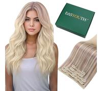 Easyouth Extension de Cheveux a Clip Naturel Ombre Blonde Vrais Clip Extension Cheveux Blond Cendré à Blonde Clair a Blond Platine Balayage Hair Extensions Humain Clips #Nordic 55cm 70g 5Pcs