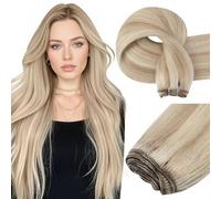 Easyouth Extension de Cheveux Naturel Tissage Blonde Extensions Tissages Cheveux Humain Blond Cendré Highlight Blond Blanchi Extension Tissage Humain Lisse 50cm 100g #18P613