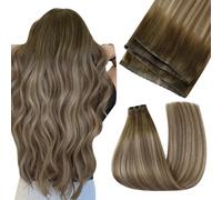 Easyouth Extension de Cheveux Naturel Tissage Butterfly Weft Balayage Brun Foncé à Brun avec Blond Cheveux Humains Remy PU OVO Texture Longue et Lisse 60cm 100g #3/8/22