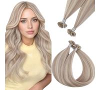 Easyouth Extension Keratine Cheveux Humains Extensions Remy Hair Extension Cheveux a Chaud Blond Cendré et Bleach Blond #P18/613 Extension Cheveux Chaud 20 Pouces 50g/s