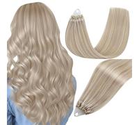 Easyouth Extension Micro Ring Cheveux Naturel Blond Invisible Micro Loop Hair Extension Remy Blond Cendré à Blonde Bleach Extensions a Froid Cheveux Humain Lisse #18P613 50 cm 50g