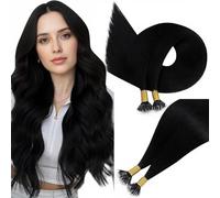 Easyouth Extension Nano Ring Cheveux Humain Noir Extension de Cheveux Naturel Nanoring Ring Noir de Jais Vrais Nano Tip Hair Extensions Cold Fusion 45cm 50g