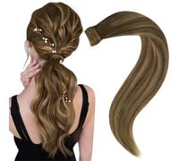 Easyouth Extension Queue de Cheval Cheveux Naturel Ombre Marron Foncé a Blonde Fraise Wrap Around Vrais Queue Extensiones Queues de Cheval Cheveux Humain 50cm 80g #4/27/4