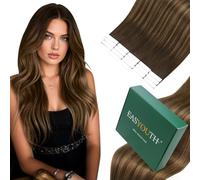 Easyouth Extensions Cheveux Humain Adhesif Ombre Extension Adhesive Invisible Cheveux Naturel Brun Foncé Balayage Brun Clair Vrais Adhesif Extension Rmey Hair Droit 55cm 50g 20Pcs