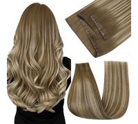 Easyouth Invisibles Butterfly Weft Extension Tissage à Trous PU Naturel Cheveux Humains Balayage Brown Moyen à Platine Blonde Extension de Cheveux Naturel Tissage Papillon PU 55cm 100g #6/60/6