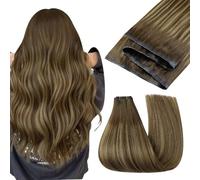 Easyouth Invisibles Butterfly Weft Extension Tissage à Trous PU Naturel Cheveux Humains Balayage Brun Foncé à Blond Clair Extension de Cheveux Naturel Tissage Papillon PU 55cm 100g #4/24/4