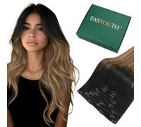 Easyouth Noir Extension Cheveux Humain Clip Balayage Extension a Clip Cheveux Naturel Beige Noir Ombre Brun Moyen et Fraise Blonde Double Trame Remy Clip Cheveux Extension #1B/6/27 40cm 120g 7Pcs