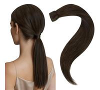 Easyouth Queue de Cheval Extension Naturel Brun Le Plus Foncé Wrap Around Cheveux de Queue Vrais Extension Brun Extension Cheveux Queue de Humain 16Pouces 80g