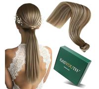 Easyouth Queue de Cheval Extension Naturel Ombre Brun a Doré Moyen Queue Cheveux Humain Balayage Brun Extension de Cheveux Queue Vrais 45 cm 80g