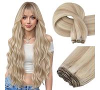 Easyouth Tissage Naturel Cheveux Humain Blonde Extension de Tissages Vrais Blond Cendré à Blond Blanchi Highlight Extension Tissage Cheveux Remy Droit 35cm 70g #18P613