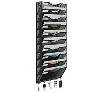 EasyPAG 10 Compartiments Métal Porte Revue Mural Porte Document Suspendu A4 Organisateur de Bureau à Suspendre Banette de Rangement Range Papier Corbeille a Courrier Murale avec 5 Crochets,Noir