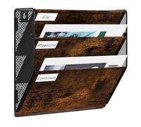 EasyPAG 3 Compartiments Assembler Métal Bois Porte Revue Mural Porte Document Suspendu A4 Organisateur de Bureau à Suspendre Banette de Rangement Range Papier Corbeille a Courrier Murale