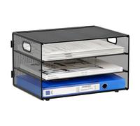 EasyPAG 3 Compartiments Métal Corbeilles à Courrier A4 Banette de Rangement Bureau Porte Revue Organisateur de Magazine Range Document Bannette Papier,Noir