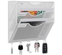 EasyPAG 3 Compartiments Métal Porte Revue Mural Porte Document Suspendu A4 Organisateur de Bureau à Suspendre Banette de Rangement Range Papier Corbeille a Courrier Murale avec 5 Crochets,Blanc