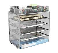 EasyPAG 5 Compartiments Métal Corbeilles à Courrier A4 Banette de Rangement Bureau Porte Revue Organisateur de Magazine Range Document Bannette Papier avec Tiroir,Argent