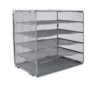 EasyPAG 5 Compartiments Métal Corbeilles à Courrier A4 Banette de Rangement Bureau Porte Revue Organisateur de Magazine Range Document Bannette Papier,Argent