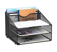 EasyPAG 5 Compartiments Métal Corbeilles à Courrier A4 Banette de Rangement Bureau Porte Revue Organisateur de Magazine Bannette Papier Range Document,Noir