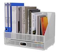 EasyPAG 5 Compartiments Métal Maille A4 Vertical Porte-Revues,Banette de Rangement Bureau,Corbeilles à Courrier,Organisateur de Magazine,Range Document,Bannette Papier avec Tiroir,Blanc