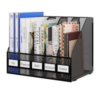 EasyPAG 5 Compartiments Métal Maille A4 Vertical Porte-Revues,Banette de Rangement Bureau,Corbeilles à Courrier,Organisateur de Magazine,Range Document,Bannette Papier,Noir