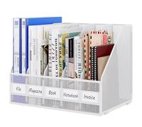 EasyPAG 5 Compartiments Métal Maille A4 Vertical Porte-Revues,Banette de Rangement Bureau,Corbeilles à Courrier,Organisateur de Magazine,Range Document,Bannette Papier,Blanc