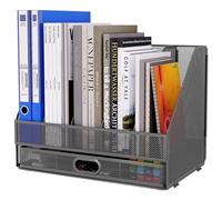 EasyPAG 5 Compartiments Métal Maille A4 Vertical Porte-Revues,Banette de Rangement Bureau,Corbeilles à Courrier,Organisateur de Magazine,Range Document,Bannette Papier avec Tiroir,Argenté