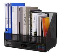 EasyPAG 5 Compartiments Métal Maille A4 Vertical Porte-Revues,Banette de Rangement Bureau,Corbeilles à Courrier,Organisateur de Magazine,Range Document,Bannette Papier avec Tiroir,Noir