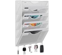 EasyPAG 5 Compartiments Métal Porte Revue Mural Porte Document Suspendu A4 Organisateur de Bureau à Suspendre Banette de Rangement Range Papier Corbeille a Courrier Murale avec 5 Crochets,Blanc