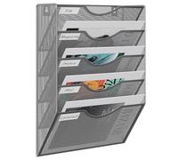 EasyPAG 5 Compartiments Métal Porte Revue Mural Porte Document Suspendu A4 Organisateur de Bureau à Suspendre Banette de Rangement Range Papier Corbeille a Courrier Murale,Argent