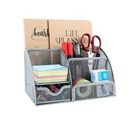 EasyPAG 7 Compartiments Métal Organisateur de Bureau Range Bureau Rangement Bureau Pot à Crayon Porte Stylo avec Tiroir,Argent