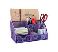 EasyPAG 7 Compartiments Métal Organisateur de Bureau Range Bureau Rangement Bureau Pot à Crayon Porte Stylo avec Tiroir,Violet