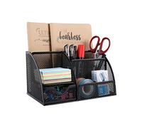 EasyPAG 7 Compartiments Métal Organisateur de Bureau Range Bureau Rangement Bureau Pot à Crayon Porte Stylo avec Tiroir,Noir