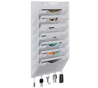 EasyPAG 8 Compartiments Métal Porte Revue Mural Porte Document Suspendu A4 Organisateur de Bureau à Suspendre Banette de Rangement Range Papier Corbeille a Courrier Murale avec 5 Crochets,Blanc