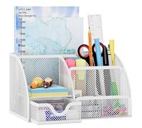 Easypag en maille filet Organiseur de bureau 5 compartiments et 1 tiroir à tiroir Bureau Collection Office Supply Caddy, Violet 8.7 X 5 X 5.5 inche blanc