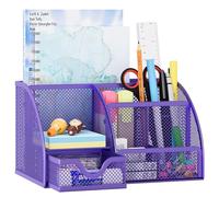 Easypag en maille filet Organiseur de bureau 5 compartiments et 1 tiroir à tiroir Bureau Collection Office Supply Caddy, Violet violet